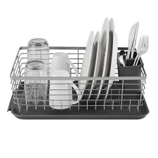 Tower Compact Dish Rack & Cutlery Holder, Removable Draining Tray, Grey T847001