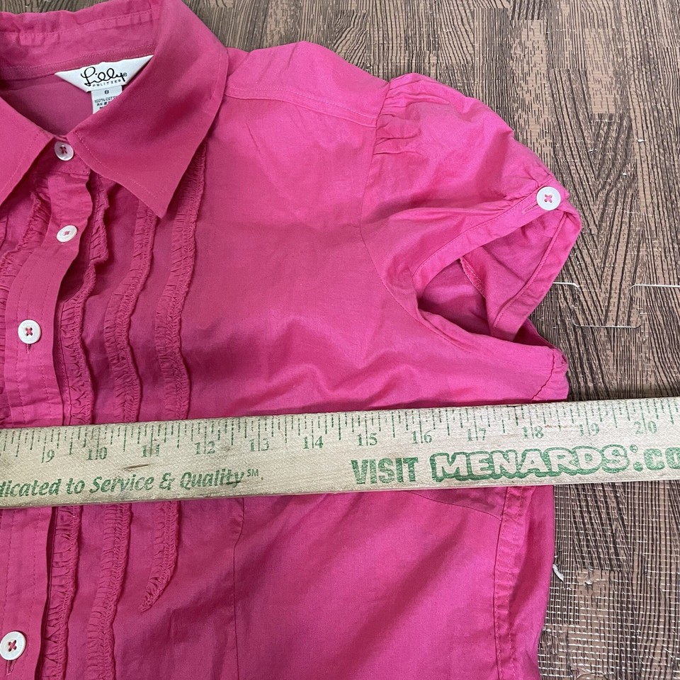 Vintage Lilly Pulitzer Pink Puff Sleeve Cornelia Bibbed Cotton Shirt