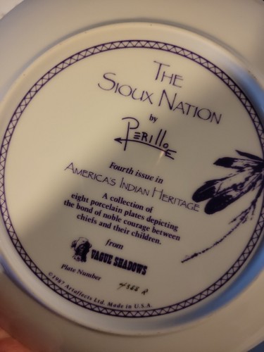American Indian Heritag Decor Plate with COA "The Sioux Nation" (1m) - Picture 3 of 3