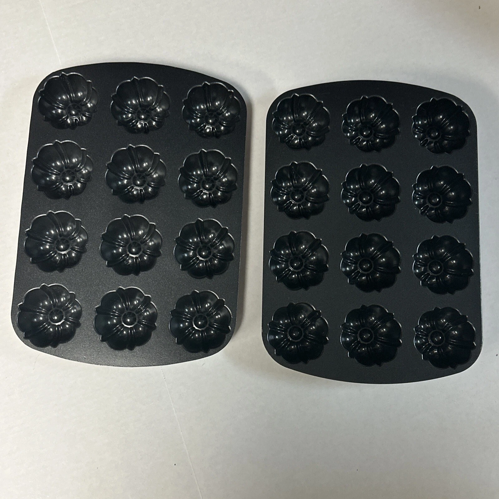 Two Nordic Ware Mini Bundt Fluted Muffin 12 Mini Cakes Non Stick Aluminum Pan