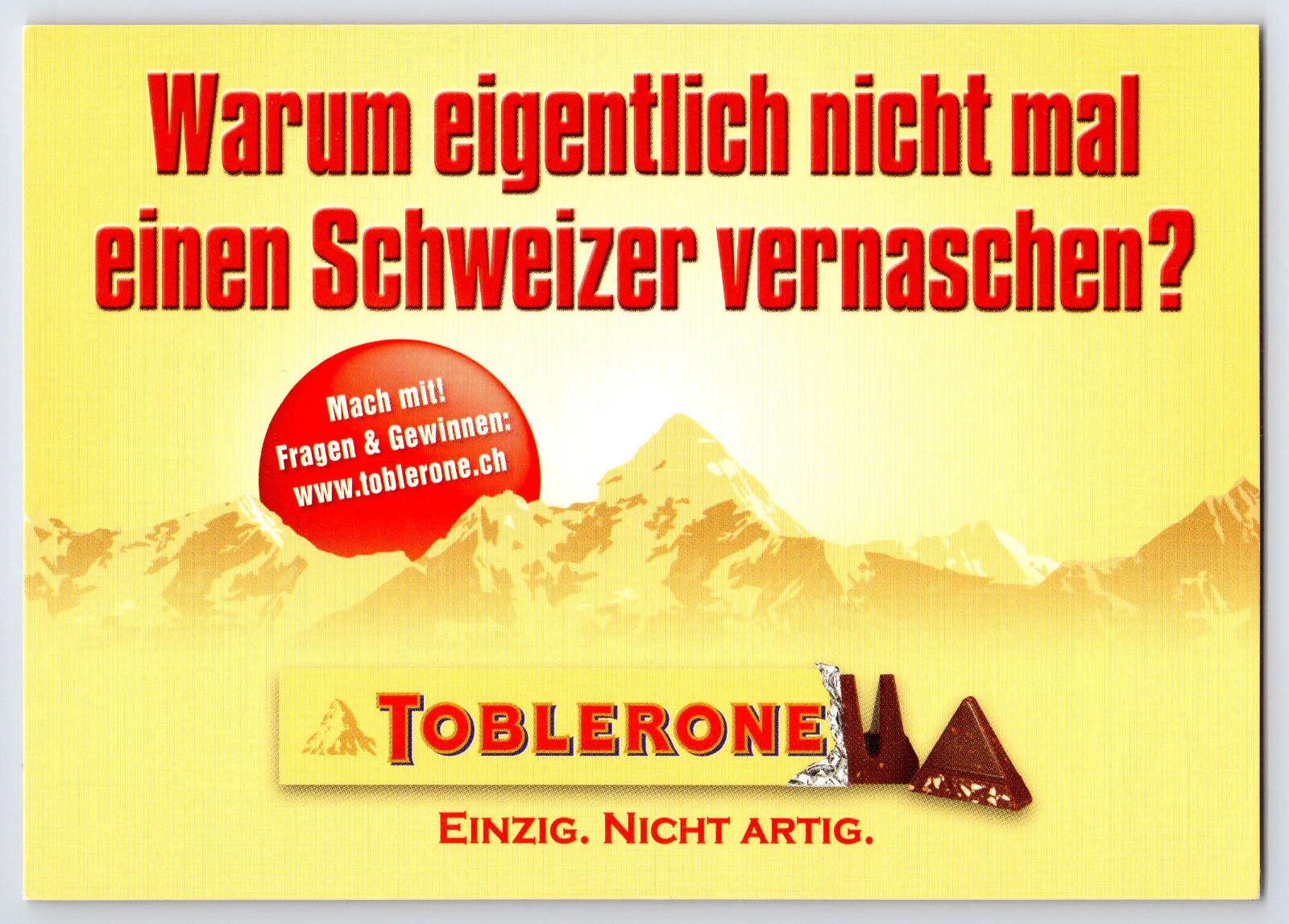 [33Jos1] Postcard Unused, Toblerone Advertising