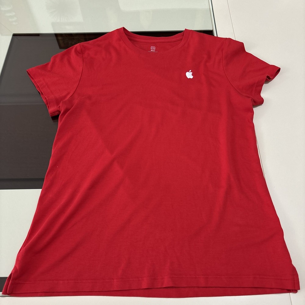 Vtg Apple Employee T-Shirt Women’s Sz 2 XL~Red~APPLE LOGO~ Mac Computer ~Flaws￼