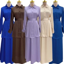 2pcs Set Women Blouse Top Skirt Dress Muslim Kaftan Islamic Dubai Robe Clothes