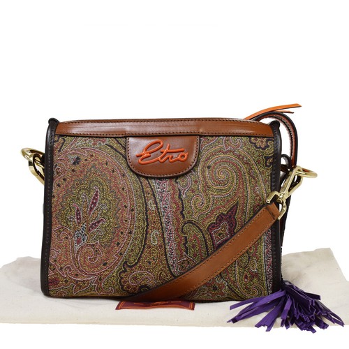 ETRO Fringe Crossbody Borsa a Tracolla Paisley Canvas Pelle Marrone Italia  30ML689 | eBay