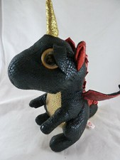 Unicorn Dragon Plush TY Grindal 2019 Beanie Boos 9" Medium  3" horn Gold Black