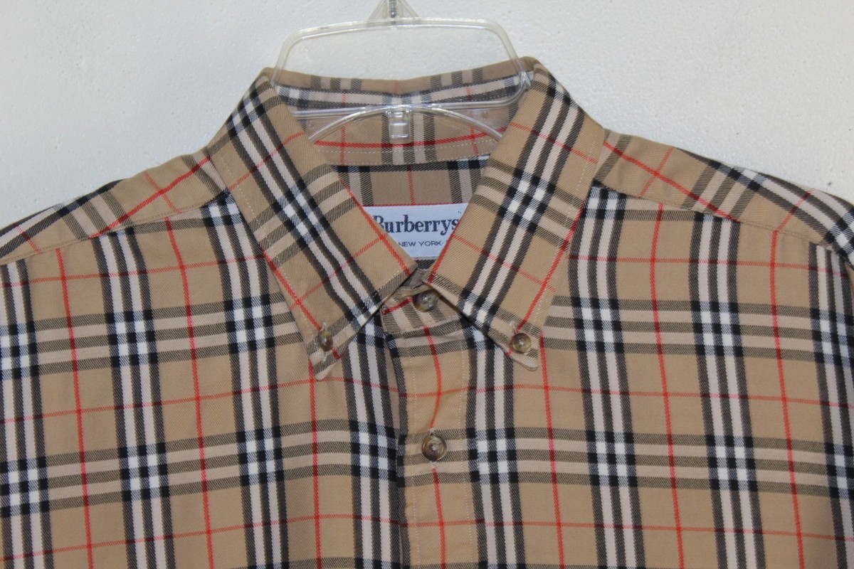 Vtg Burberry Sz L Mens RARE England Fine Cotton Novacheck