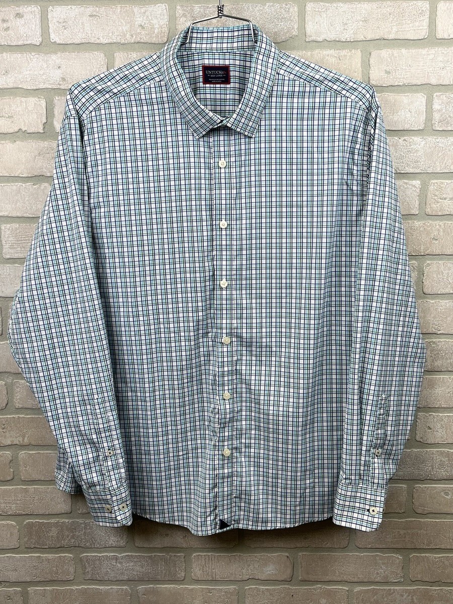 UNTUCKit Mens XXXL Blue White Check Long Sleeve Button Down slim