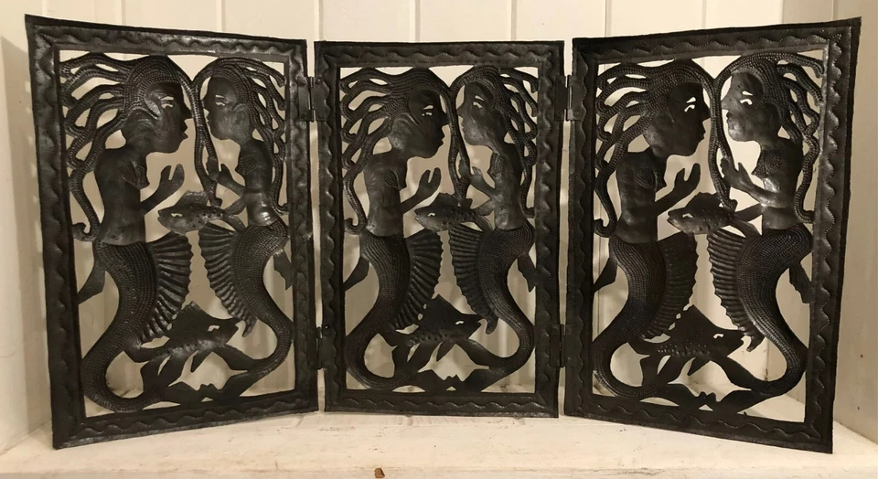 SCREEN Panels Tryptic Wall sculpture art from recycled Metal - Mermaids - Image 4 of 4