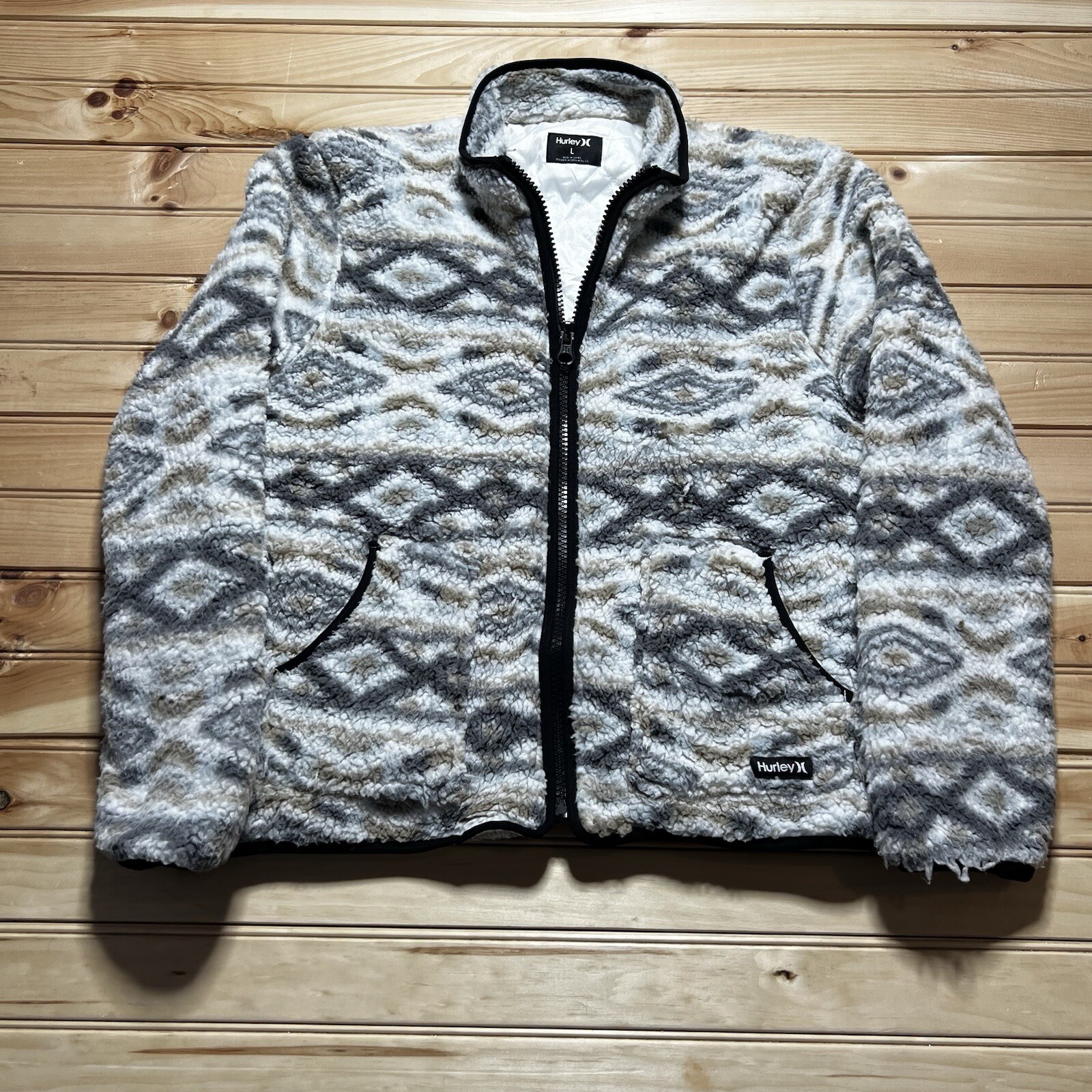 Womens Hurley Sherpa Coat Aztec Print Lined Zip Up Fleece Jacket Size Large