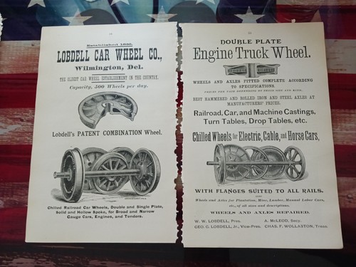 ☆1895 print ad LOBDELL CAR WHEEL COMPANY 2 page ad railroad wheels Wilmington DE