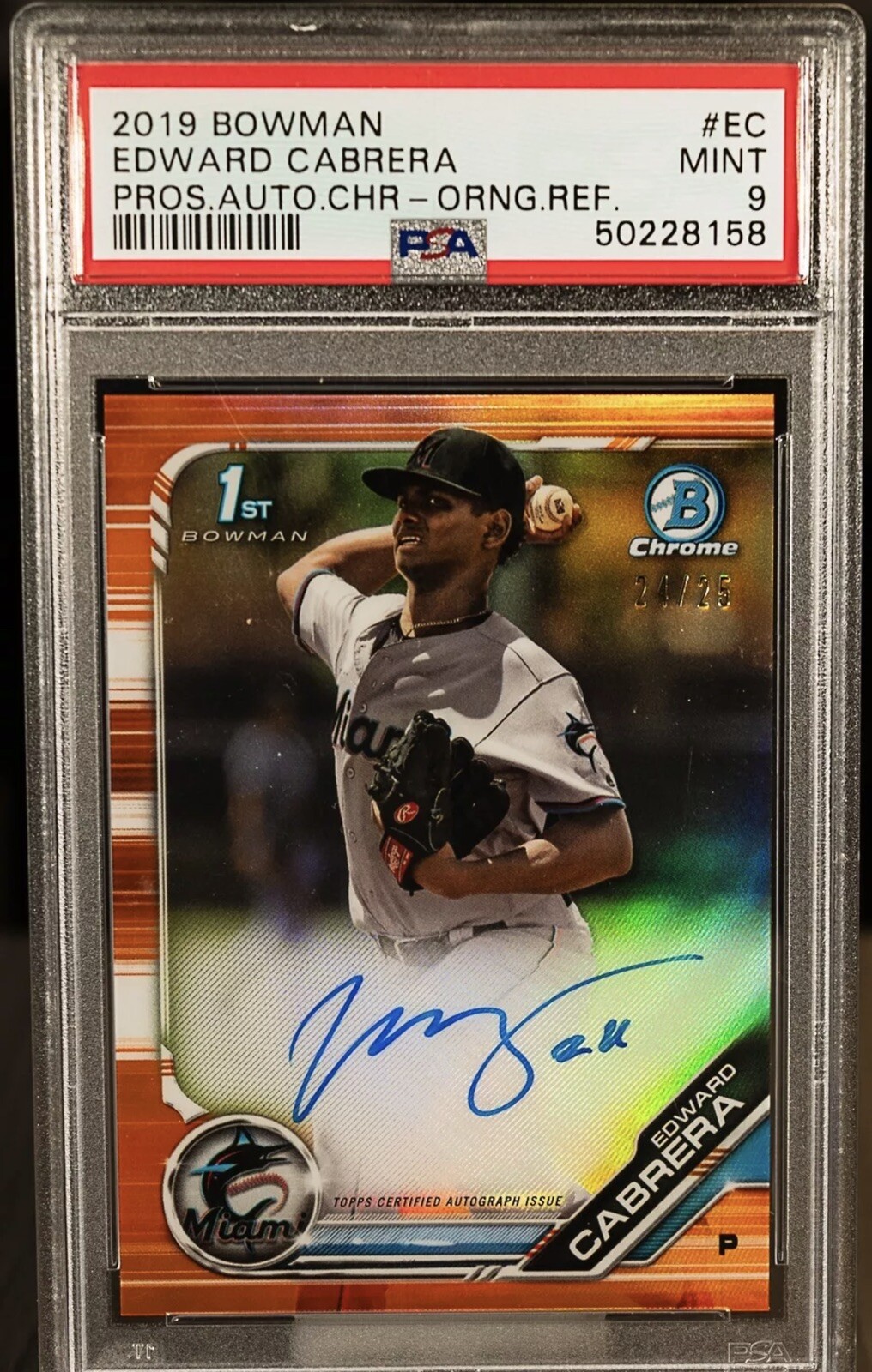 Edward Cabrera 2019 Bowman Chrome Prospect Orange Refractor RC AUTO /25 PSA 9
