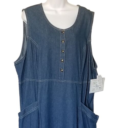 KORET City Blues Blue Denim Sleeveless Maxi Dress 22W Pockets Button Jumper NEW