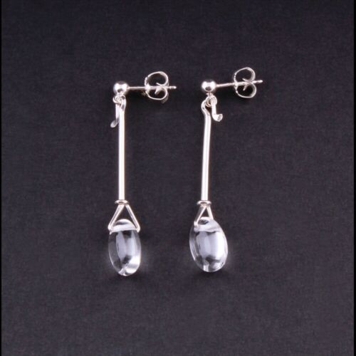 Georg Jensen Sterling Earrings # 128. Rock Crystal. Silver. Vivianna Torun. NEW!