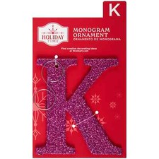 Holiday Time Dark Pink Glitter Monogram Letter "K" Ornament, 4"H