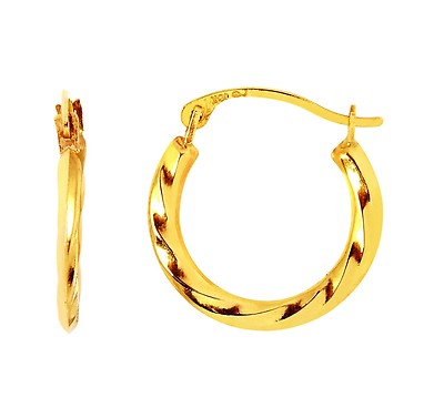 10 Karat Gelbgold Kinder Creolen glänzend Twist Design 16 mm rund