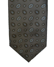 Robert Jensen Grey Hurricane Oval Woven Italian Silk Tie Hand Sewn Geometric