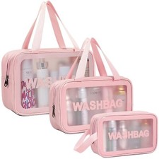 Travel Toiletry Bag Women Pink Matte Translucent Shower Makeup Handy Handle
