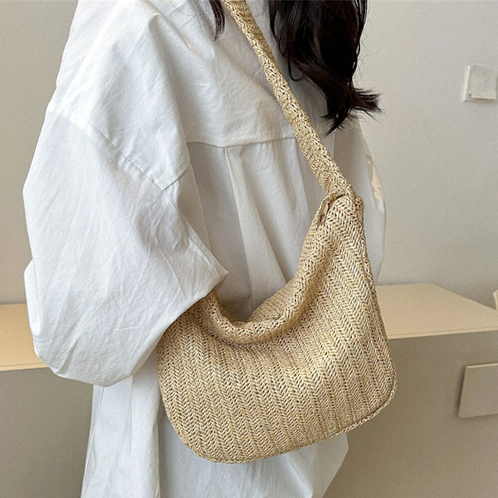 Summer Beach Bags Fashion Hand-Woven Shoulder Bag for Seaside Holiday (Khaki)