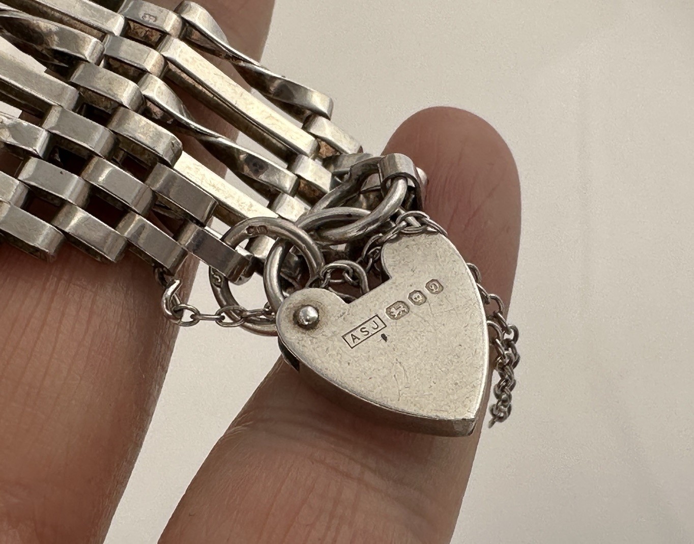 Vintage Solid Sterling Silver Bar gate Bracelet c… - image 5