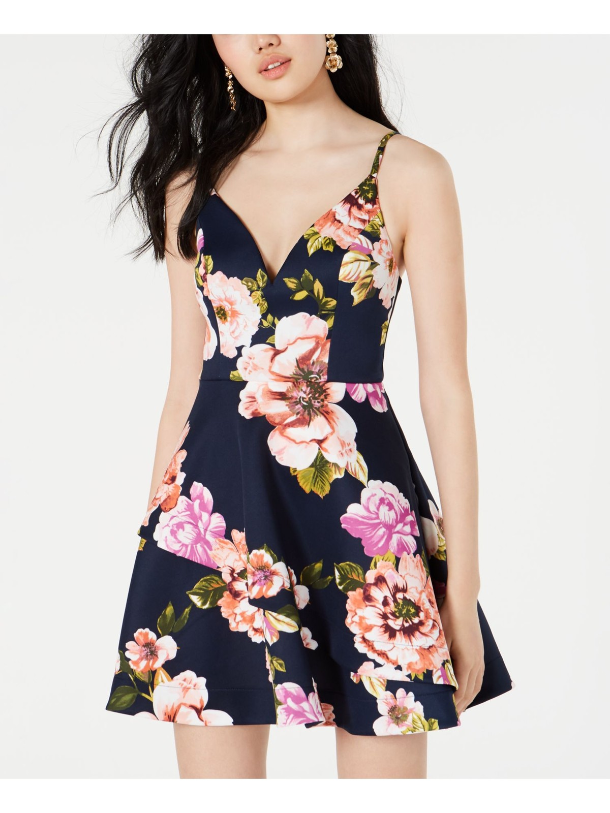 SPEECHLESS Womens Fit + Flare Mini Dress Navy Sleeveless V Neck Juniors 7