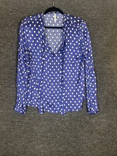Mango Womans Size 8 Long Sleeve Tie Front Spotted Long Sleeve Dress Shirt