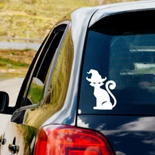 Spooky Witch Hat Cat Vinyl Decal Sticker Car Truck Window Laptop Halloween Scary