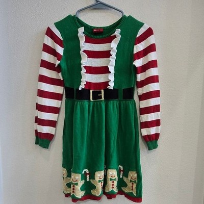 Christmas sweater dress red and green with ginger bread men on skirt size  7/8
