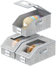 3 Pack Stackable Hat Organizer for Baseball Caps, Hat Storage with Clear Wind...