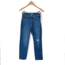 Levi's Womens Size 25 Jeans Blue Denim Wedgie Straight Button Fly Distressed