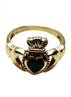 14K Yellow Gold Green Stone Diamond Heart Claddagh Ring Size 6#25841