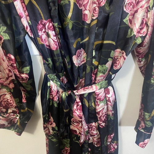 Kim Rogers SET of 2 Satin Robe and Sleep Shirt Dark Floral Roses Plus Size 1X** - Picture 11 of 18