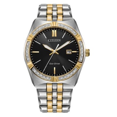 Citizen Eco-Drive Men's Corso Two-Tone Diamond Black Dial Watch BM7644-51E
