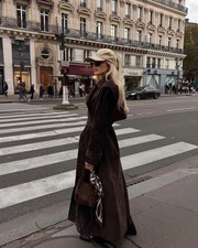 Women Genuine Leather Suede Trench Long Coat Brown Jacket NWOT Size S M L XL 2XL