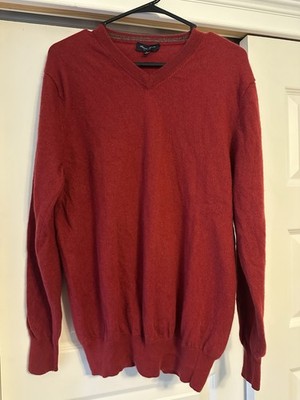 Linea Rosso Signature Red 100% Cashmere V-Neck Sweater Mens Large Preppy Holiday