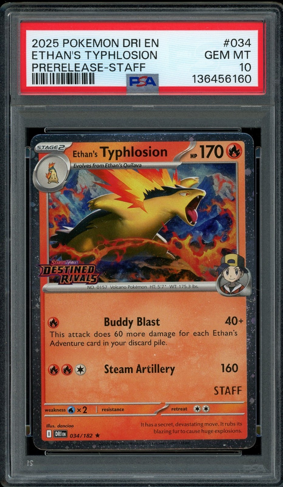Pokemon PSA 10 Ethan's Typhlosion 034/182 Destined Rivals STAFF Prerelease Promo