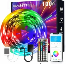 100Ft LED Strip Lights, RGB Color, Smart App & Remote Control