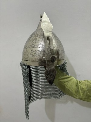 Historic Sultan Saladin's Islamic helmet Etched Armor Helmet with chainmail