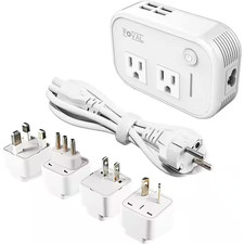 Surge Protector Travel Adapter Voltage Converter with 2-Outlets, 4-USB Ports and