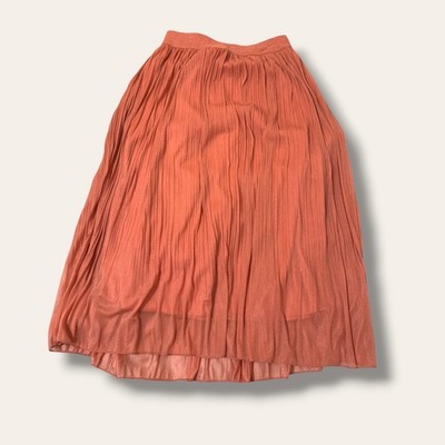 ANDI+JAMES Skirt Womens S Pleated Midi Elastic Waist Rust Orange Polyester
