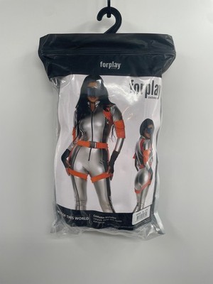 Forplay Out of This World Sexy Astronaut Costume Women L/XL Silver Zip Front NWT