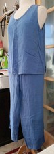 Flax JEANNE ENGELHART Linen 2 Piece Pants Set Sleeveless Cropped Blue Sz S/M