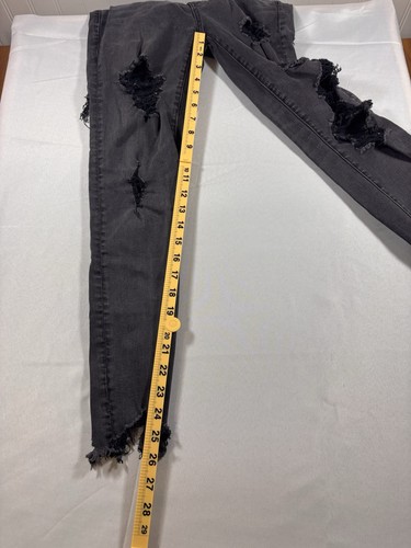 American Eagle Jeans Hi Rise Jegging Black Denim Size 6 Super Stretch Distressed - Picture 5 of 10