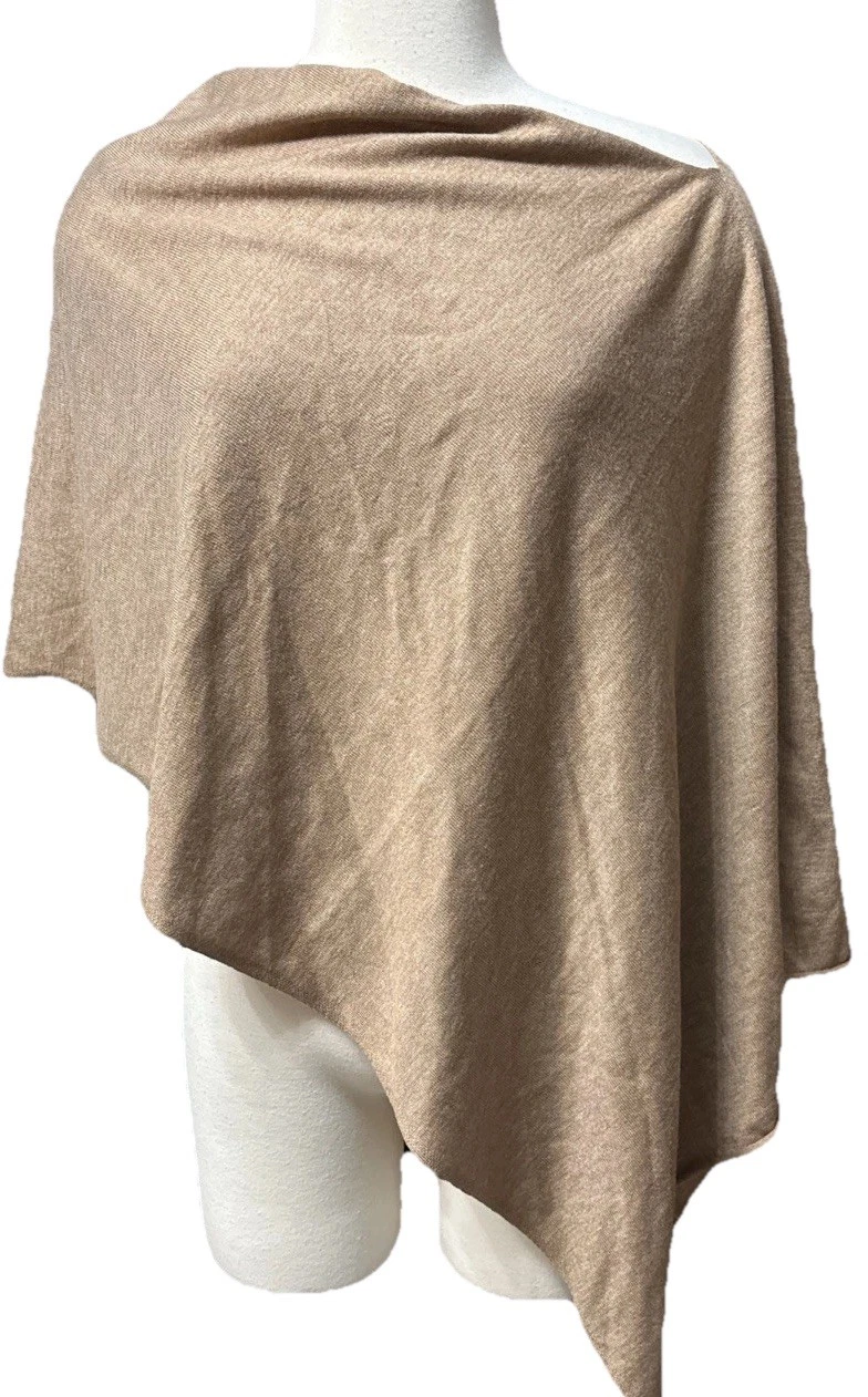 KERISMA Poncho Wrap Womens O/S Tan Brown Tight Knit Wool Blend Classic Cozy