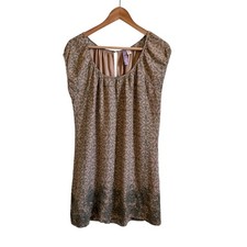 Alya Small Dress Tan Green Boho Medallion Print Cap Sleeve Rayon Blend