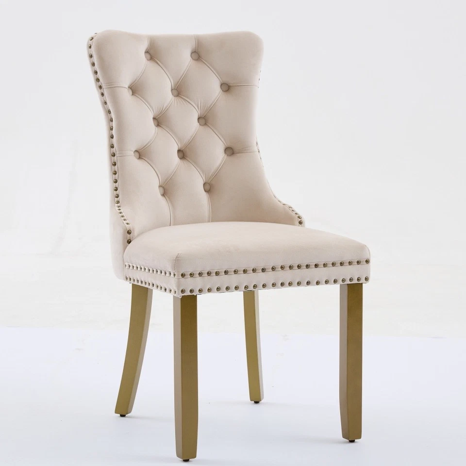 Modern Kitchen Dining Room Chairs Tufted Velvet Upholstered Wooden Nailhead Trim - Image 3 of 4