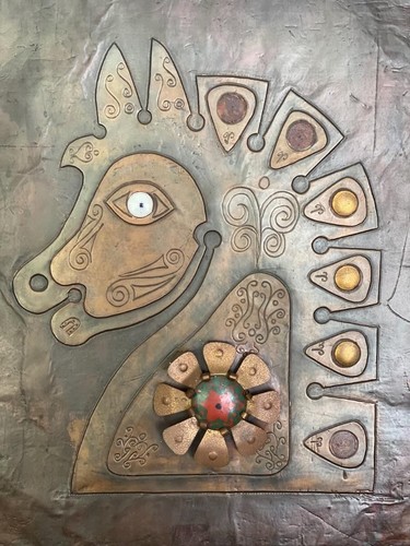 Intaglio HORSE HEAD MID CENTURY Metal Wall Art Copper & Bronze on Wood Signed - Picture 14 of 17