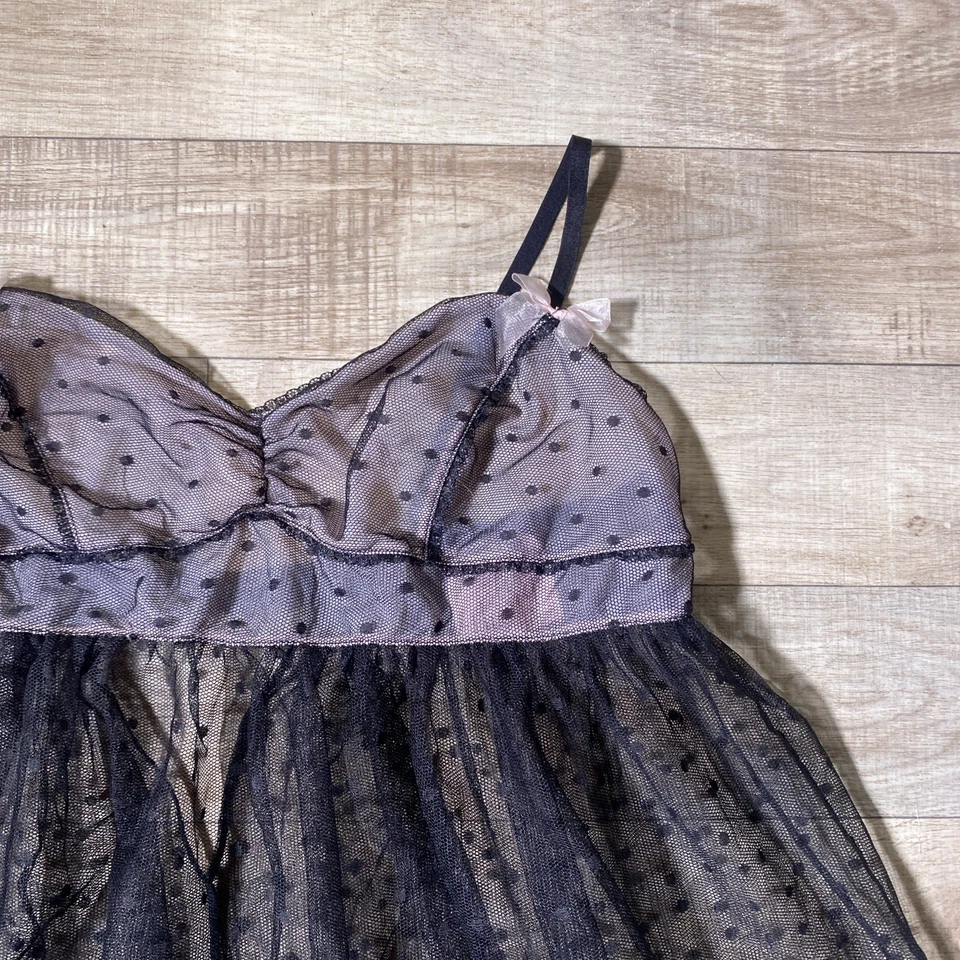 De colección Y2K Victoria's Secret L Transparente Punto Suizo Cami Babydoll Camiseta sin Mangas Vestido Foto 2 de 4