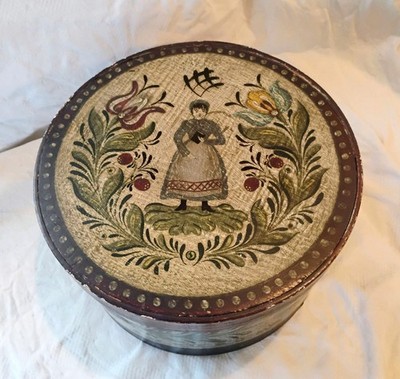 Antique Hand Painted Bentwood Pantry Box Storage Amish Shaker Lady - READ