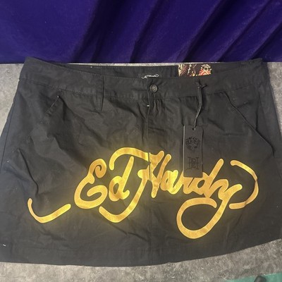 NWT Ed Hardy Deadstock Black Cargo Miniskirt Biker Clothes Size Lg