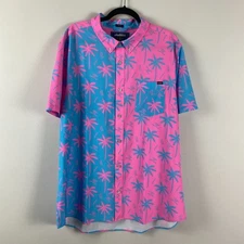 Chubbies Friday Performance Button Up Shirt Size XXL Blue Pink Short Sleeve